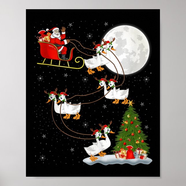 Goose Santa Sleigh Flying Funny Magical Christmas  Poster (Front)