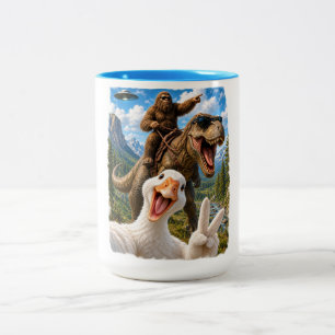 Goose Selfie Bigfoot T Rex UFO Funny Gifts Men wom Two-Tone Coffee Mug