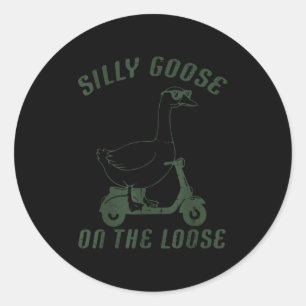 Goose Silly On The Loose Scooter Funny Animal Men  Classic Round Sticker
