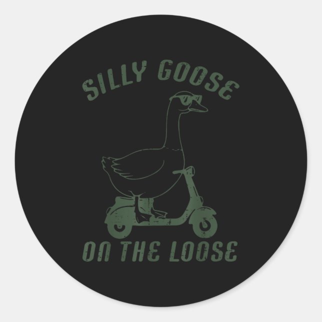 Goose Silly On The Loose Scooter Funny Animal Men  Classic Round Sticker (Front)