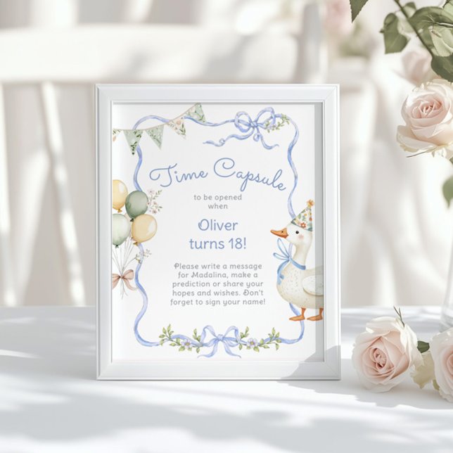 Goose Time Capsule 1st Birthday Blue bow Poster (Creator Uploaded)