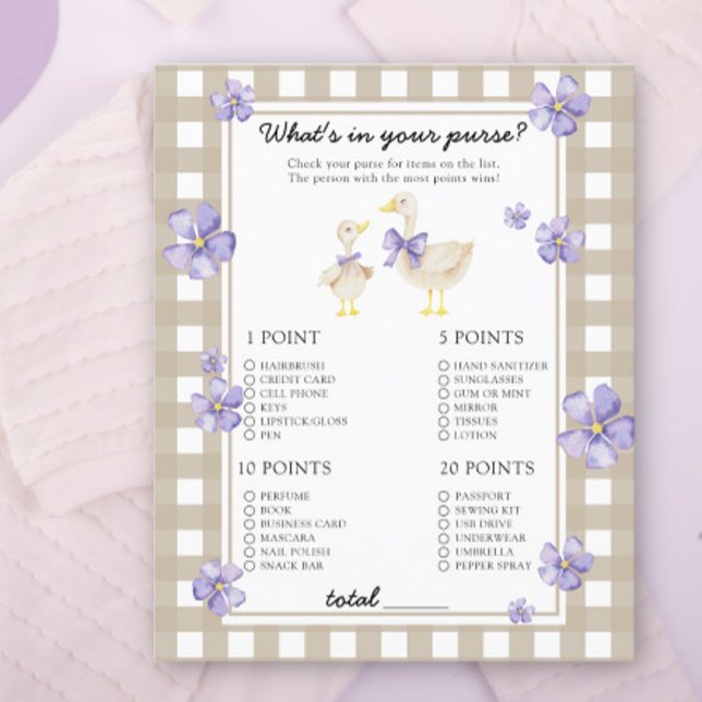 Goose - What's in your purse baby shower game (Creator Uploaded)