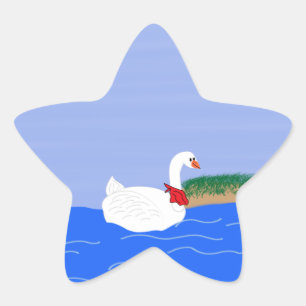 Goose White in Lake Cartoon Art Star Sticker