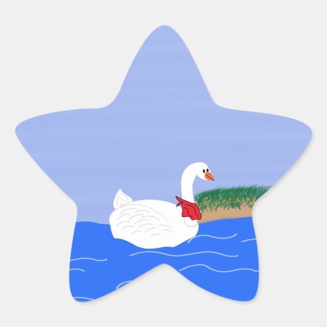 Goose White in Lake Cartoon Art Star Sticker (Front)