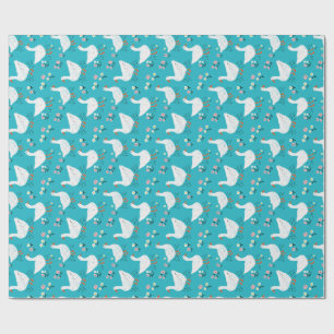 Goose Wildflower Cottagecore Farmhouse Spring Teal Wrapping Paper