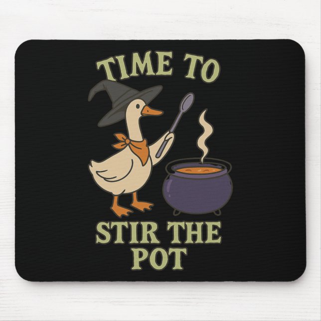 Goose Witch Halloween Time To Stir The Pot Cauldro Mouse Mat (Front)