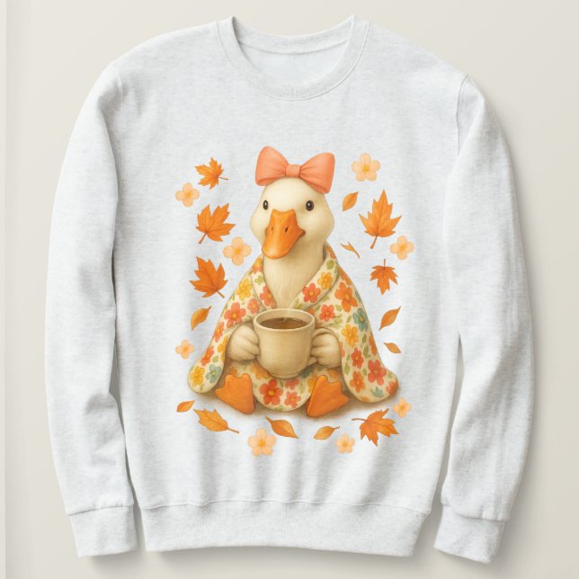 Goose with Coffee & Blanket  ,  Fall Vibes Cosy  Sweatshirt (Design Front)
