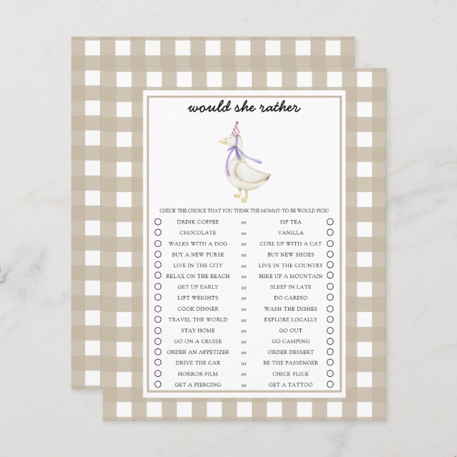 Goose Would She Rather Baby Shower Game (Front/Back)