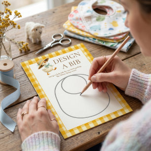 Goose Yellow Gingham Design Bib Shower Game Card