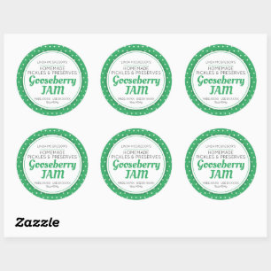 Gooseberry jam green white polka preserve food jar classic round sticker