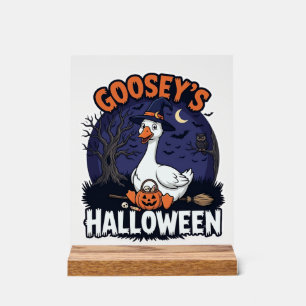 Gooseys Halloween Goose Witch Hat Pumpkin_1 Acrylic Sign