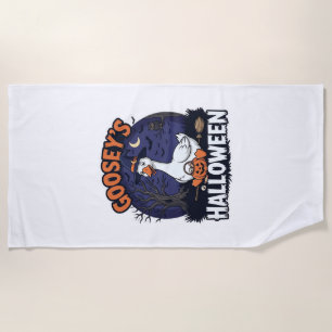 Gooseys Halloween Goose Witch Hat Pumpkin_1 Beach Towel
