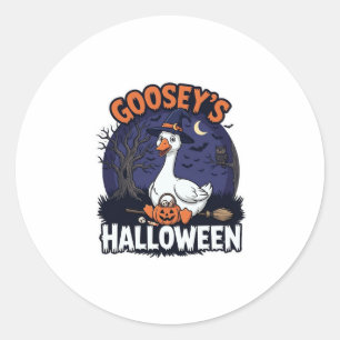 Gooseys Halloween Goose Witch Hat Pumpkin_1 Classic Round Sticker