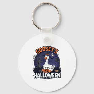 Gooseys Halloween Goose Witch Hat Pumpkin_1 Key Ring