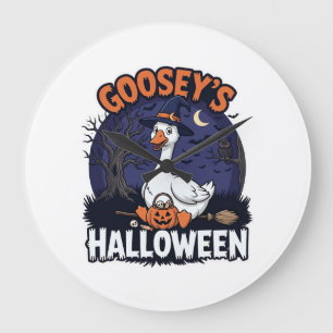 Gooseys Halloween Goose Witch Hat Pumpkin_1 Large Clock