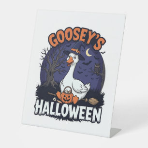 Gooseys Halloween Goose Witch Hat Pumpkin_1 Pedestal Sign