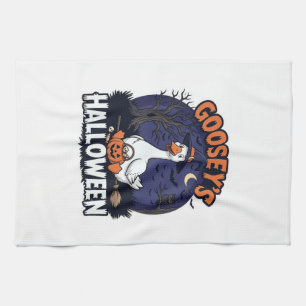 Gooseys Halloween Goose Witch Hat Pumpkin_1 Tea Towel