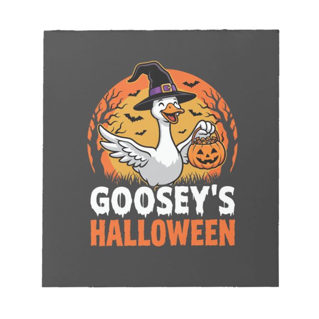 Gooseys Halloween Witch Goose Retro Cartoon Design Notepad (Front)
