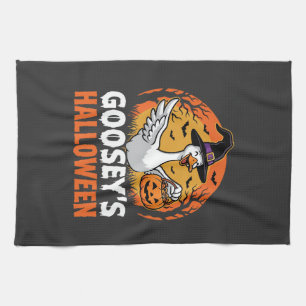 Gooseys Halloween Witch Goose Retro Cartoon Design Tea Towel