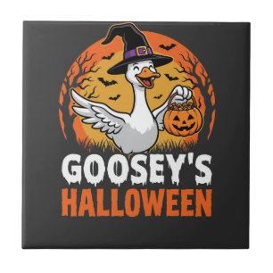 Gooseys Halloween Witch Goose Retro Cartoon Design Tile