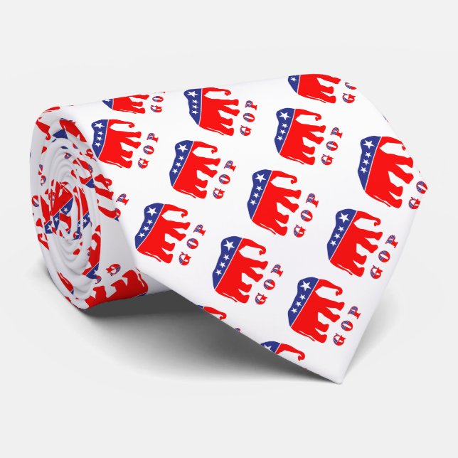 GOP - Red, White & Blue Elephant Tie (Rolled)