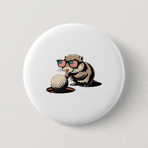 Gopher Animal Pushes Golf Ball Out Of Hole Funny G 6 Cm Round Badge