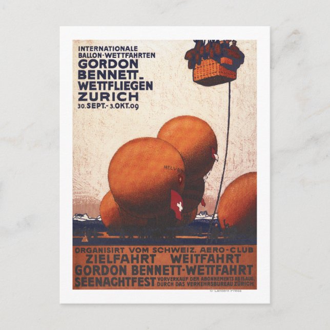 Gordon Bennett Hot-Air Balloon Race Poster Postcard (Front)