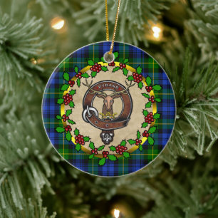 Gordon Clan Badge & Tartan Personalised Xmas Ceramic Tree Decoration