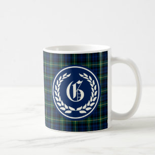 Gordon Clan Blue and Green Tartan Monogram Coffee Mug
