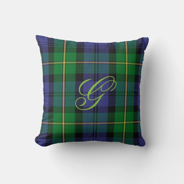 Gordon Clan Tartan Monogram Pillow (Front)