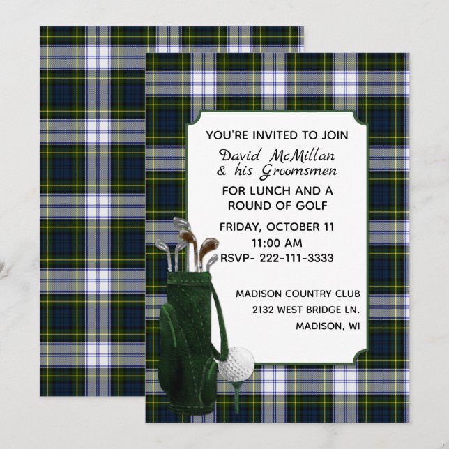 Gordon Dress Plaid Groom's Golf Party Invitation (Front/Back)
