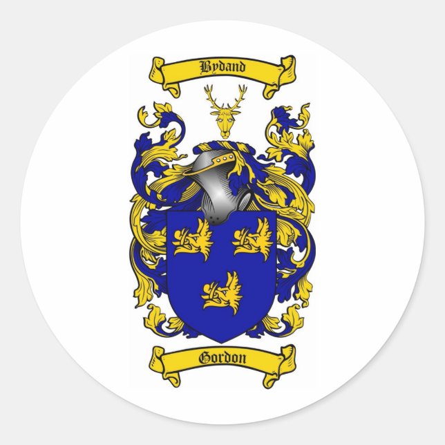 GORDON FAMILY CREST -  GORDON COAT OF ARMS CLASSIC ROUND STICKER (Front)