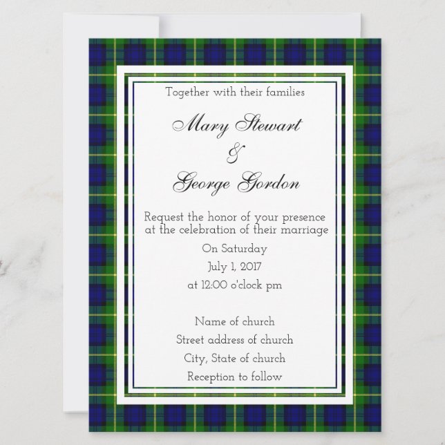 Gordon Scottish Wedding Invitation (Front)
