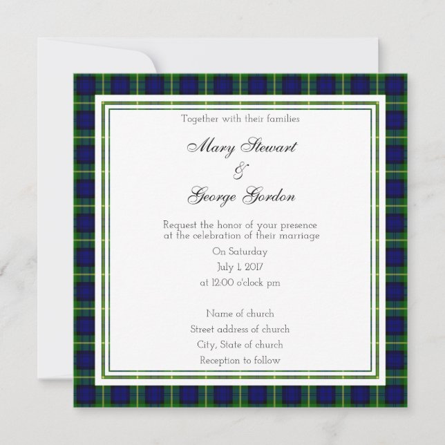 Gordon Scottish Wedding Square Invitation (Front)