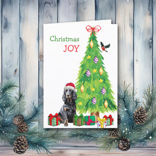 Gordon Setter, Bird and Christmas Tree Holiday Card