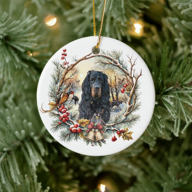 Gordon Setter Christmas Joy – Seasonal Dog Art Ceramic Tree Decoration (Tree)