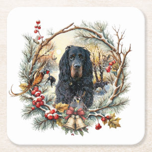 Gordon Setter Christmas Joy – Seasonal Dog Art Square Paper Coaster