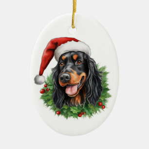 Gordon Setter Christmas Wreath Ceramic Tree Decoration
