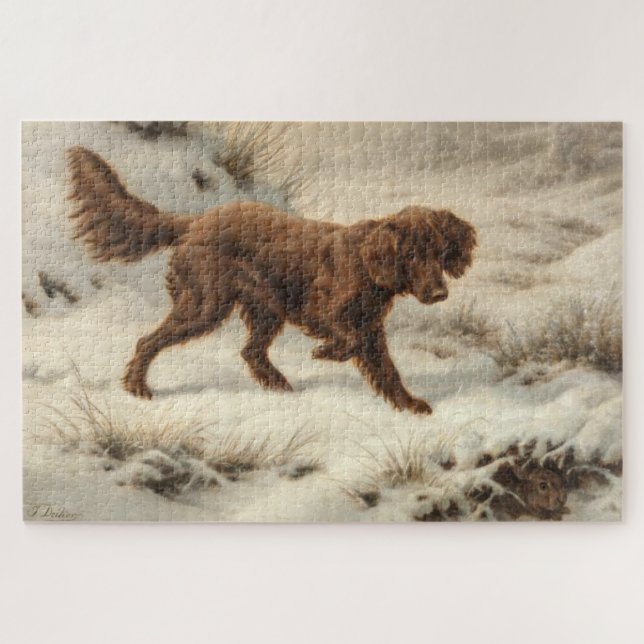 Gordon Setter Dog in a Snowy Winter Landscape Jigsaw Puzzle (Horizontal)