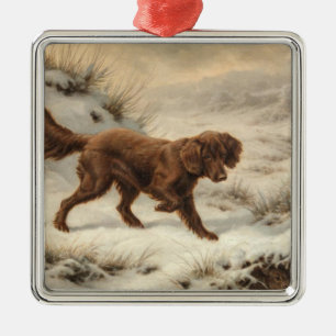 Gordon Setter Dog in a Snowy Winter Landscape Metal Tree Decoration