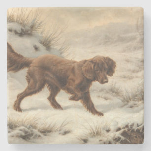 Gordon Setter Dog in a Snowy Winter Landscape Stone Coaster