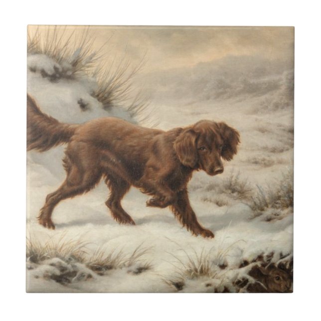 Gordon Setter Dog in a Snowy Winter Landscape Tile (Front)
