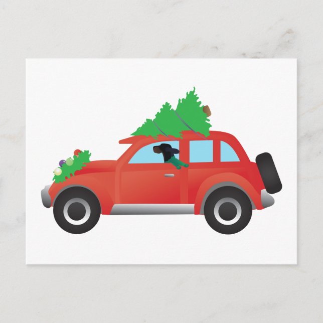 Gordon Setter driving car with Christmas tree Holiday Postcard (Front)