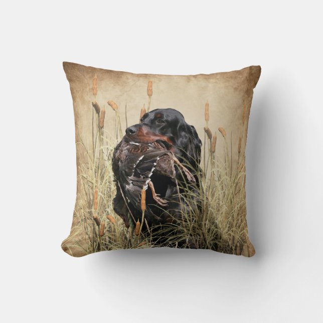 Gordon Setter , Duck hunting Tapestry Poster Cushion (Front)