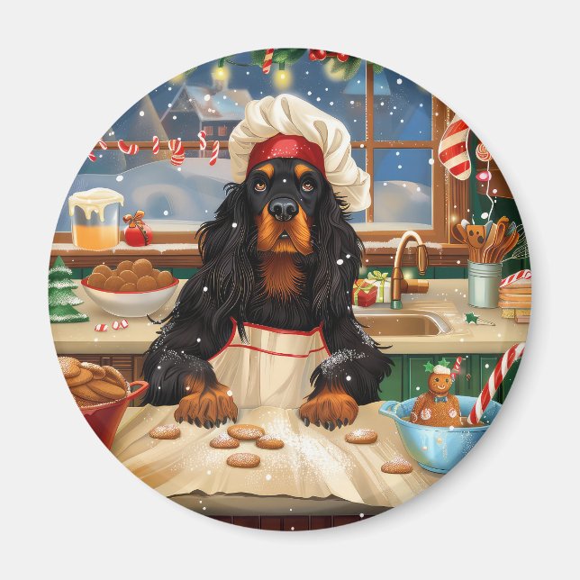 Gordon Setter Holiday Baking: Festive Christmas Magnet (Front)