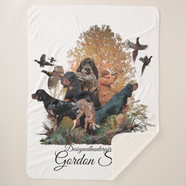 Gordon Setter, hunting season Wood Wall Art Coffee Sherpa Blanket (Front)