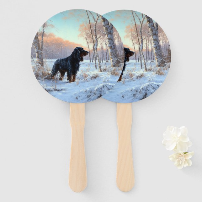 Gordon Setter Let It Snow Christmas Hand Fan (Front and Back)