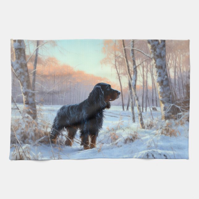 Gordon Setter Let It Snow Christmas Tea Towel (Horizontal)