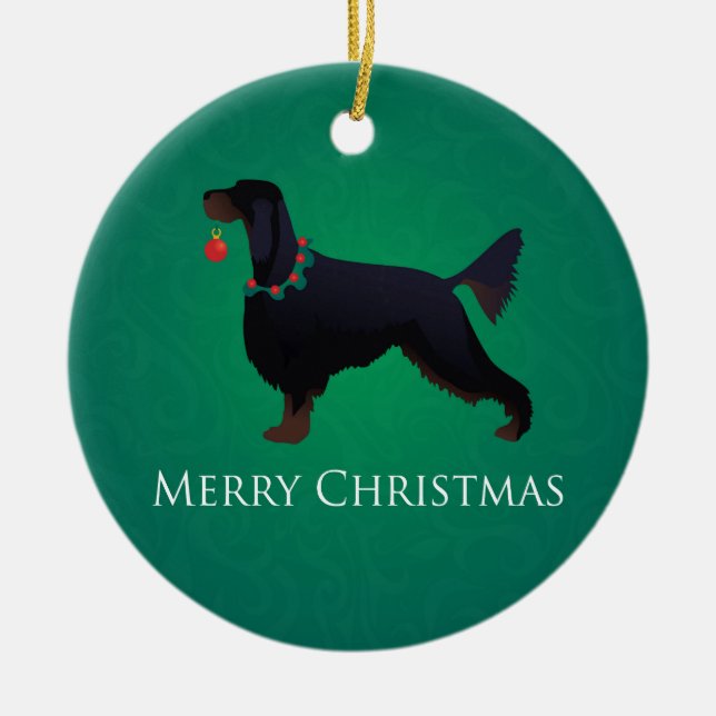Gordon Setter Merry Christmas Design Ceramic Tree Decoration (Front)