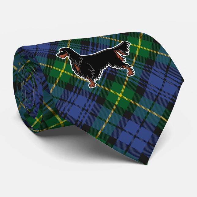 Gordon Setter over Gordon Tartan Neck Tie (Rolled)